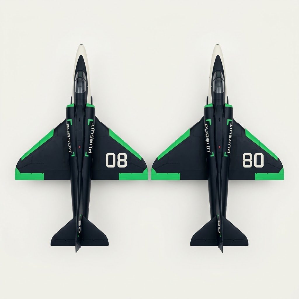 Plan view of both PURSUIT Skyhawks side by side, 08 and 80, numbers on the right upper wing
